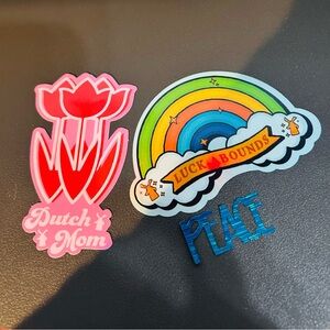 Set of 2 Dutch Bros Stickers, Mom & Luck Abounds + a bonus peace vinyl sticker